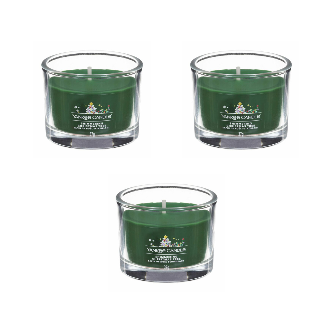 3x Yankee Candle Signature Filled Votive Shimmering Christmas Tree 37g - Imperfect Container
