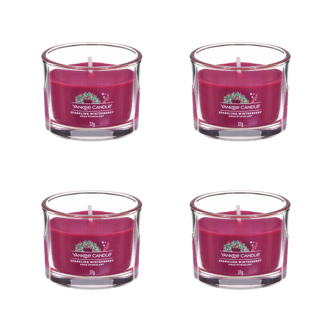 4x Yankee Candle Signature Filled Votive Sparkling Winterberry 37g - Imperfect Container