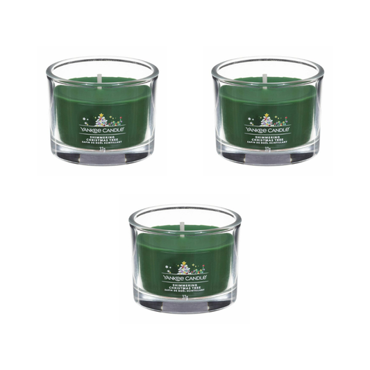 3x Yankee Candle Signature Filled Votive Shimmering Christmas Tree 37g - Imperfect Container