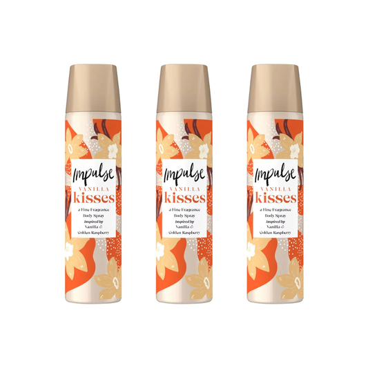 Impulse Vanilla Kisses Body Spray 3 Pack 75ml - New
